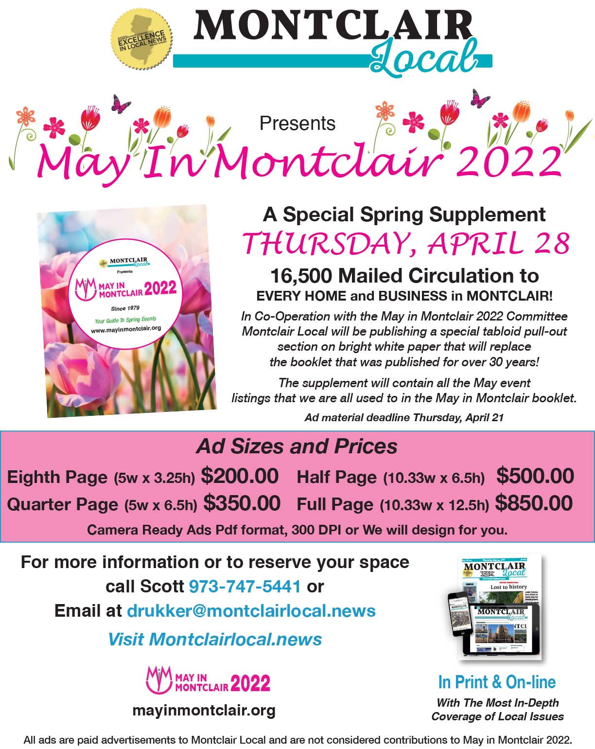 Advertise in the May in Montclair 2023 supplement, printed this year by